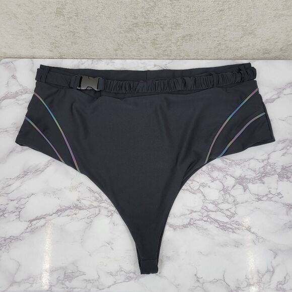 iHeartRaves Turn Up The Lights Black High-Waisted Reflective Rave Bottoms - Picture 2 of 9